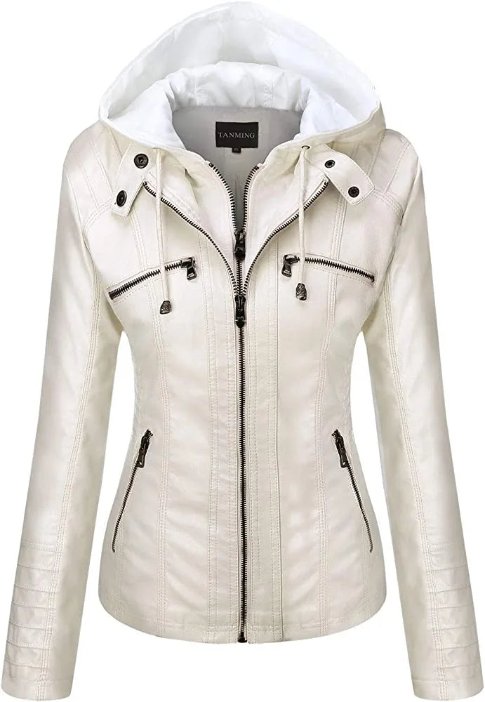 Hooded Leather Jacket - Two-Piece Removable Hood Set