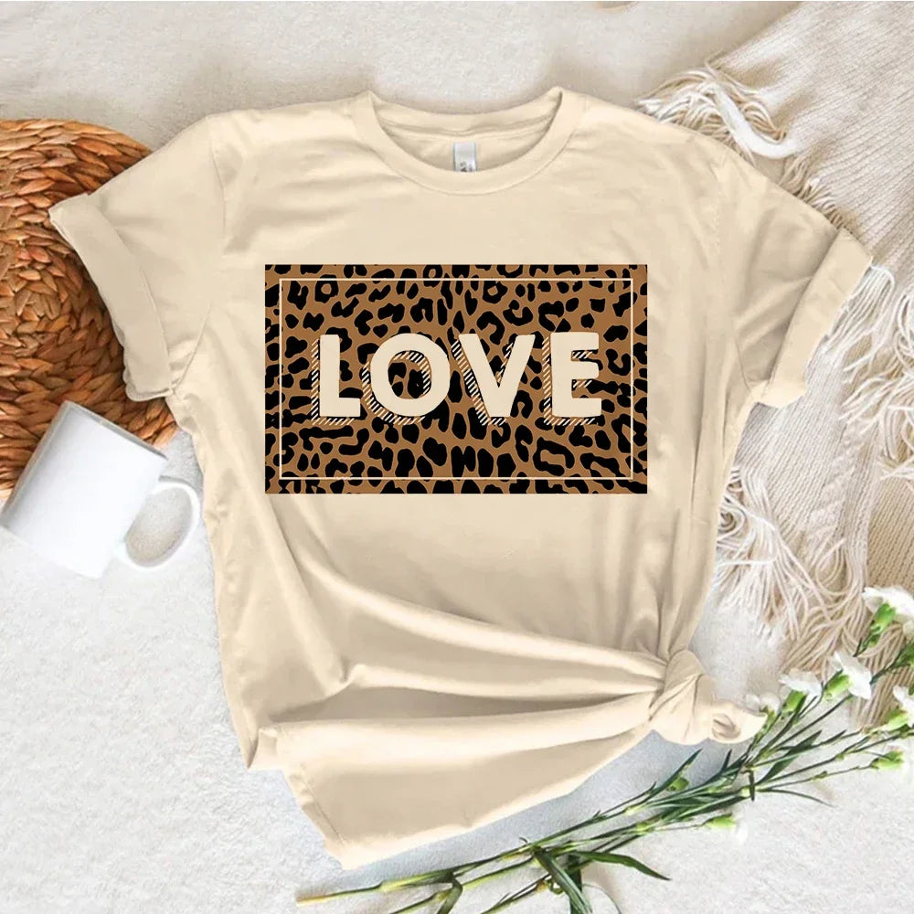 Leopard Print Love Heart T-Shirt - Women's Kawaii Streetwear Short Sleeve Summer Top