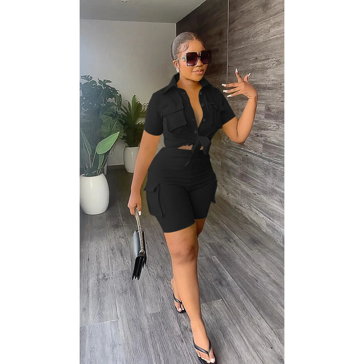 Button-Front Shirt & Shorts Set - Streetwear Two-Piece Outfit