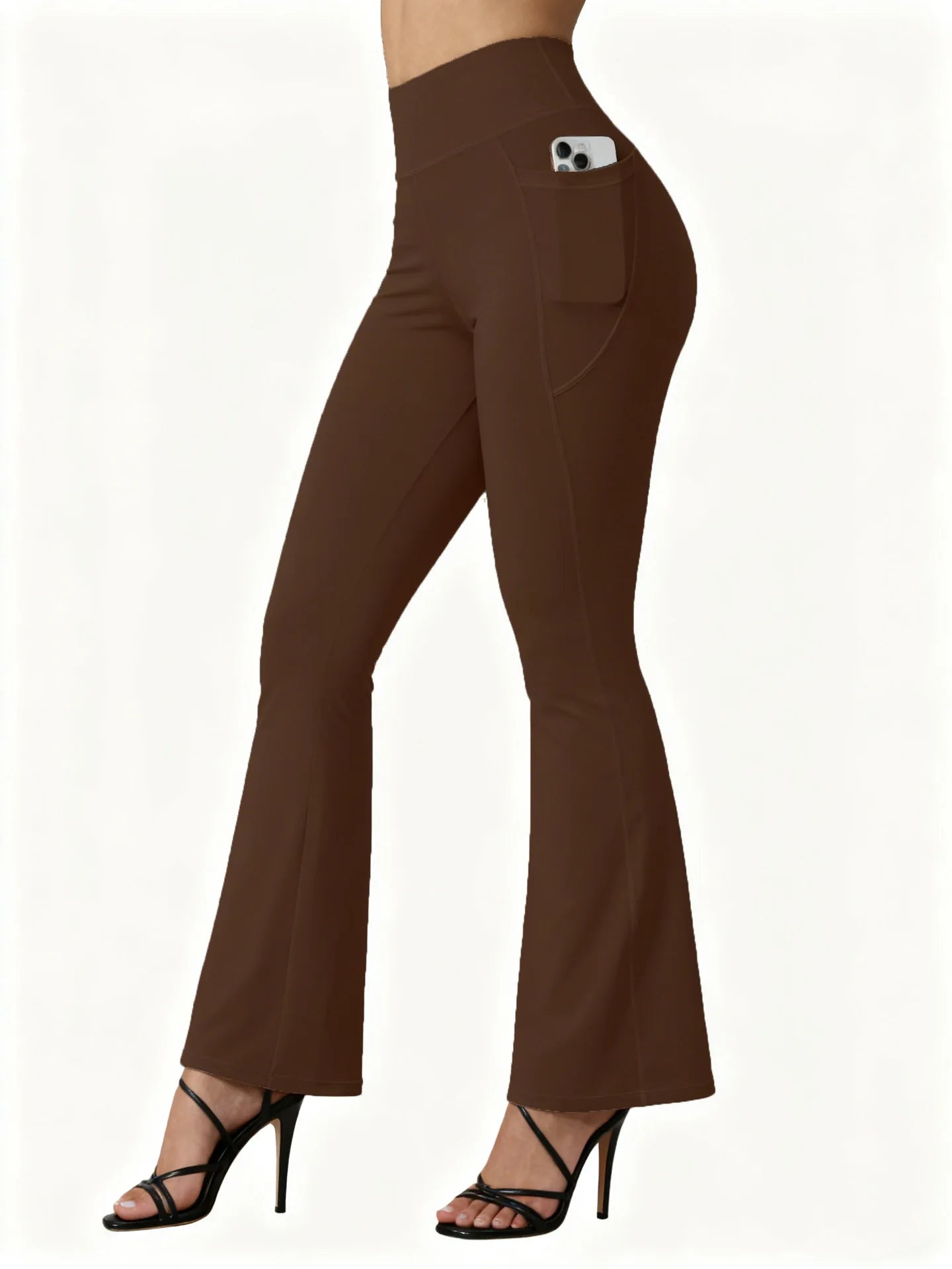 High Waisted Flared Yoga Leggings - Women's Butt Lifting Wide Leg Pants with Pockets