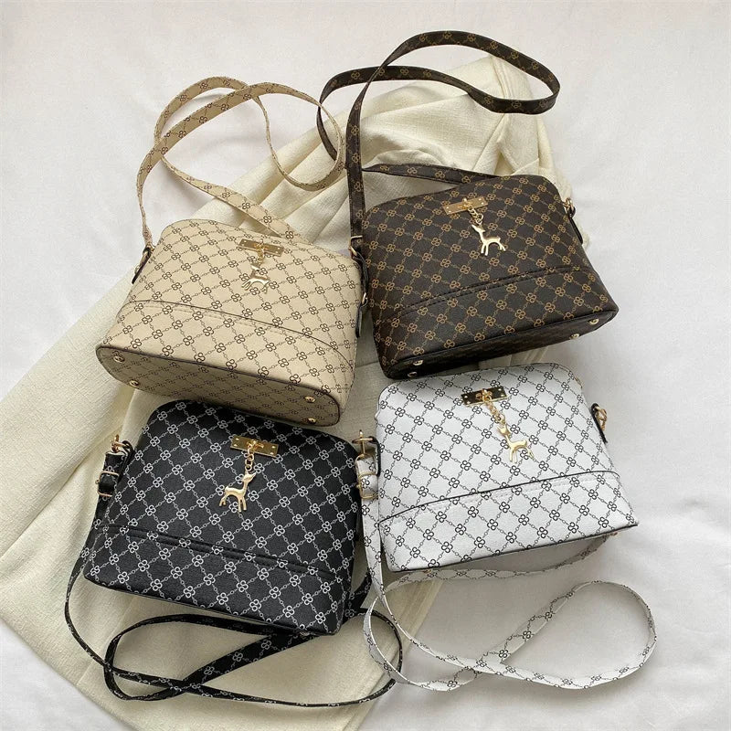 PU Leather Crossbody Bag - Deer Pendant Shell Shape