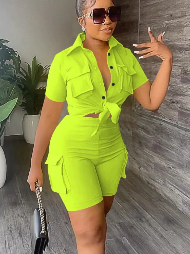 Button-Front Shirt & Shorts Set - Streetwear Two-Piece Outfit