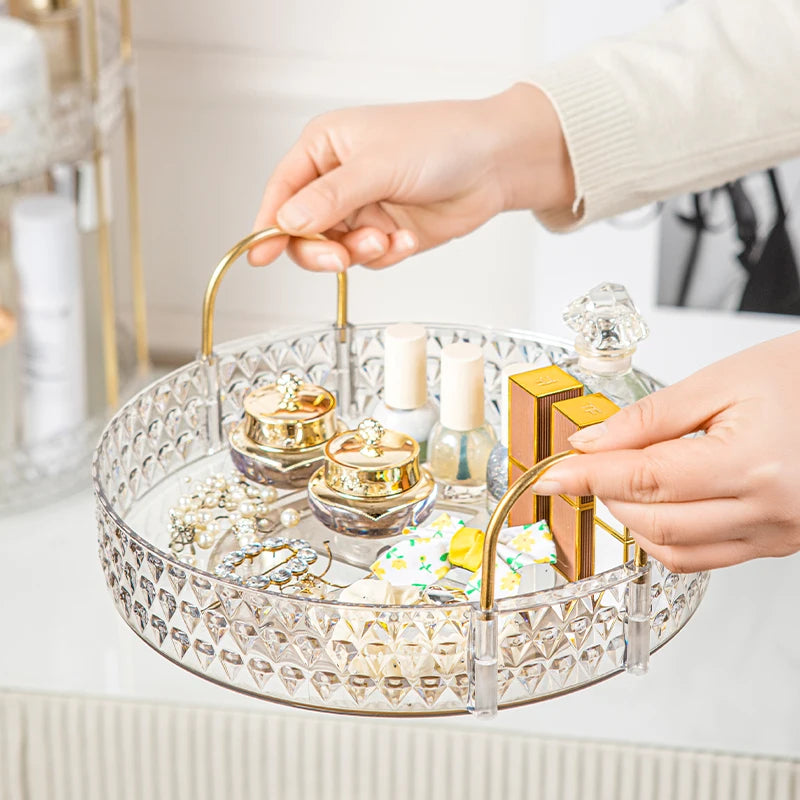 Diamond Pattern Rotating Makeup Organizer - 3 Tier Clear Vanity Storage