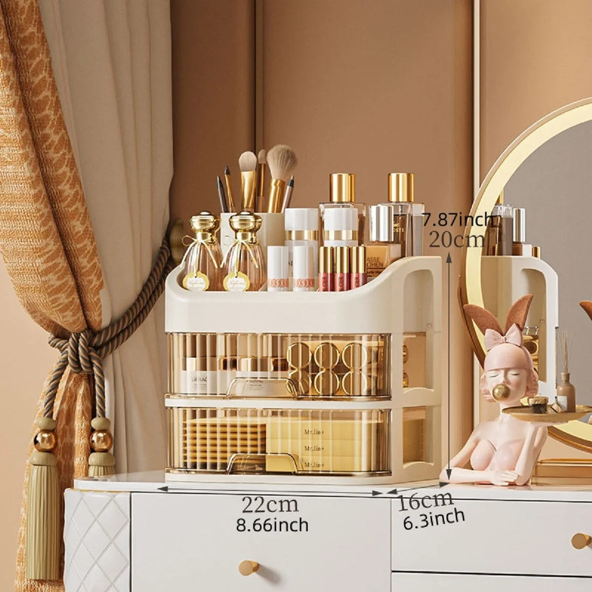 Multi-Layer Expandable Makeup Storage Box - Cosmetics Organizer for Vanity