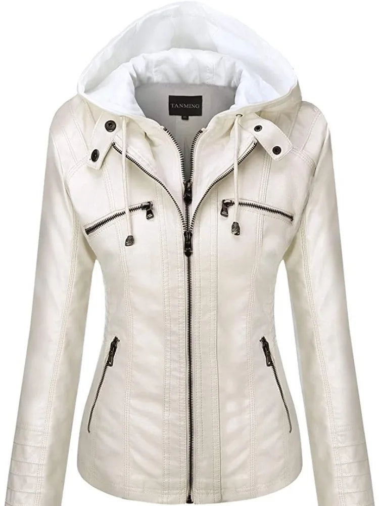 Hooded Leather Jacket - Two-Piece Removable Hood Set
