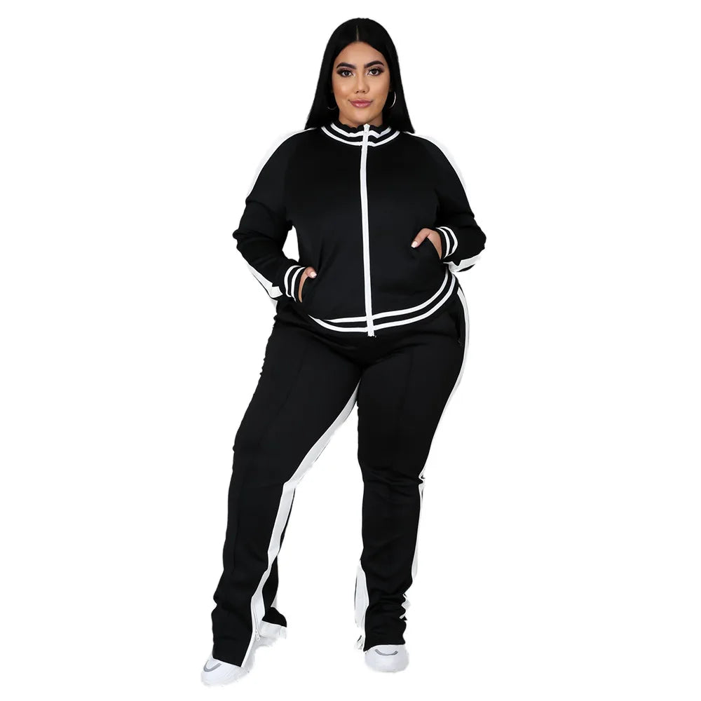 Plus Size Casual Zip Tracksuit Set - Women's Two Piece Activewear