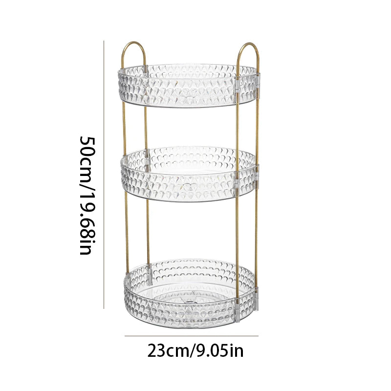 Diamond Pattern Rotating Makeup Organizer - 3 Tier Clear Vanity Storage