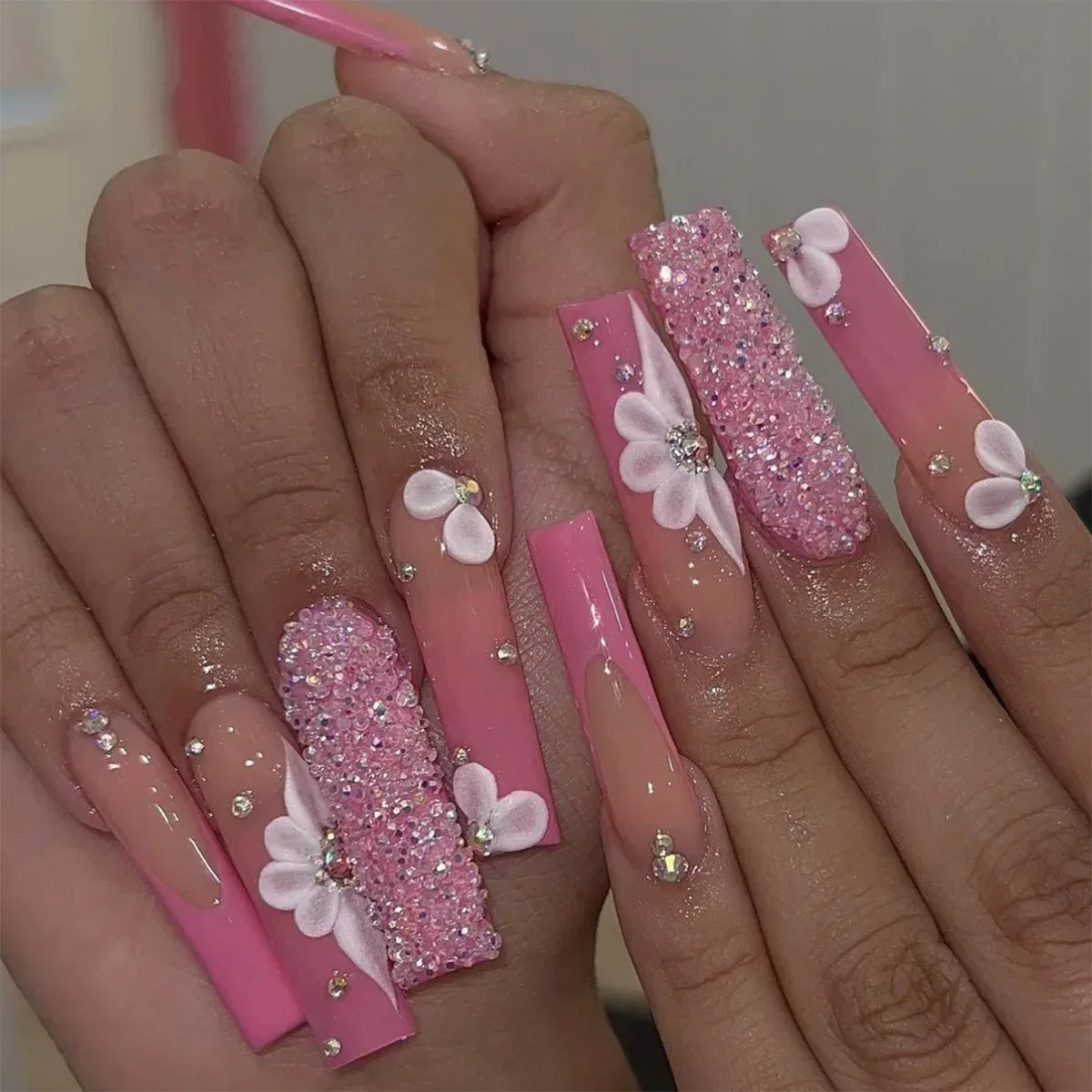 Press-On Coffin Nails | Butterfly Rhinestone Ballet False Nails Set 24Pcs