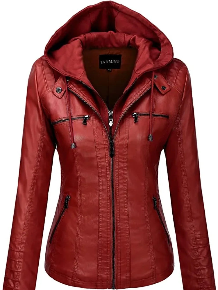 Hooded Leather Jacket - Two-Piece Removable Hood Set