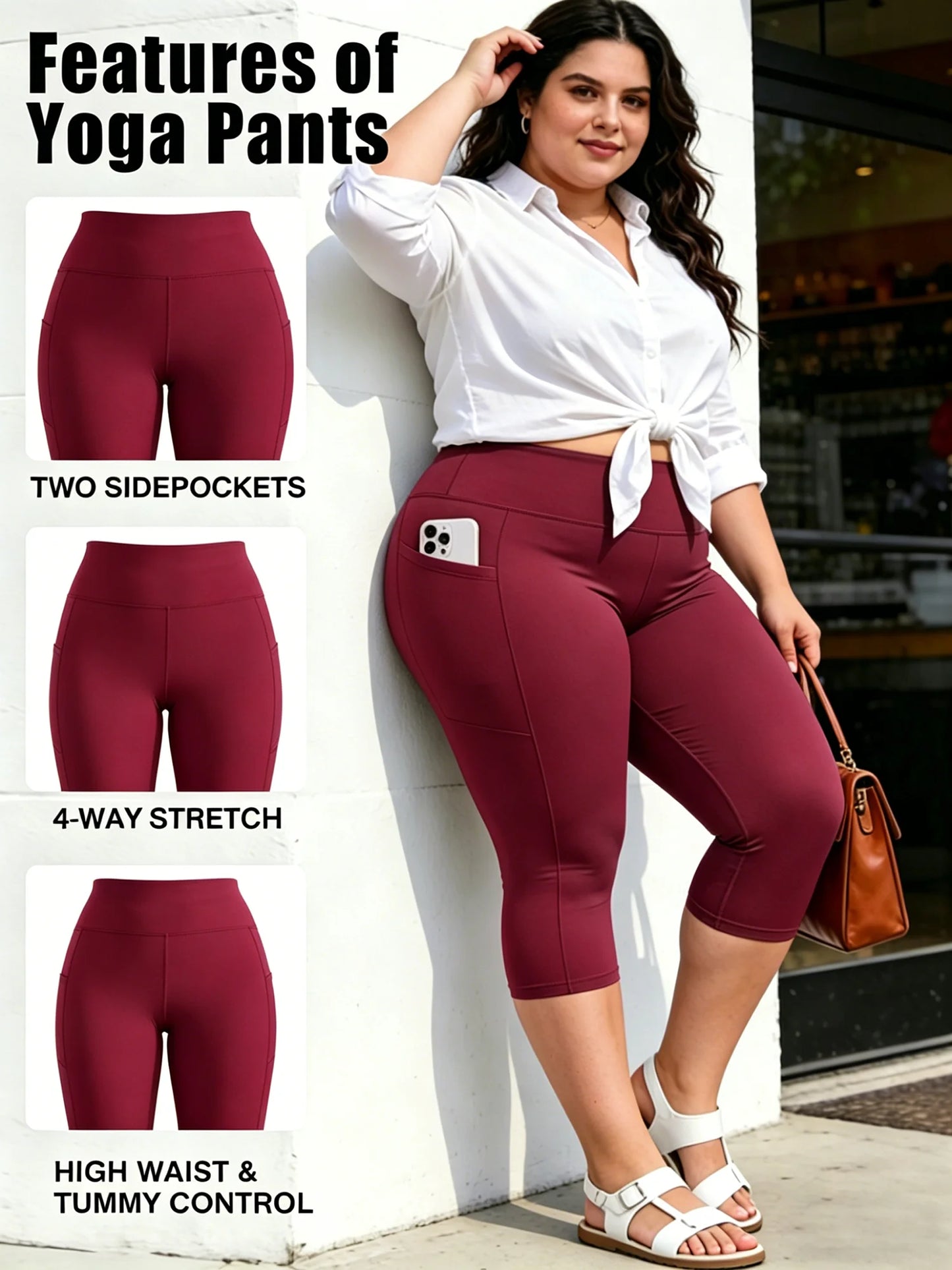 Plus Size Leggings with Pockets for Women - Black High Waisted Tummy Control Soft Yoga Pants for Gym Workout