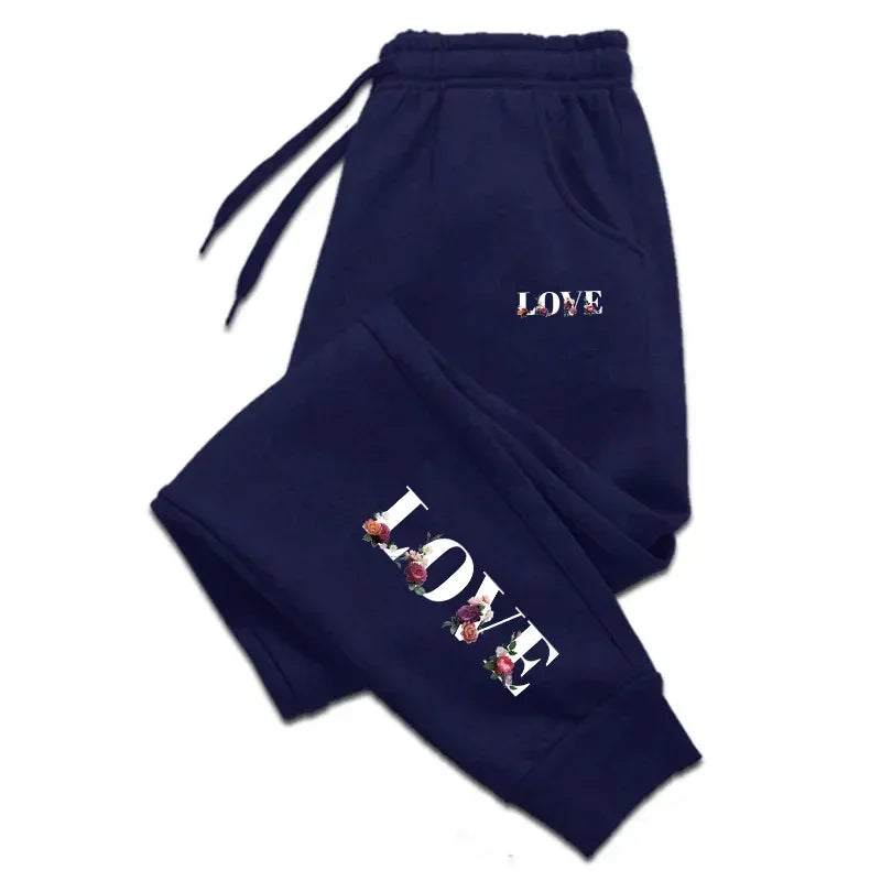 Love & Flower Pattern Sweat Pants - Harajuku Style