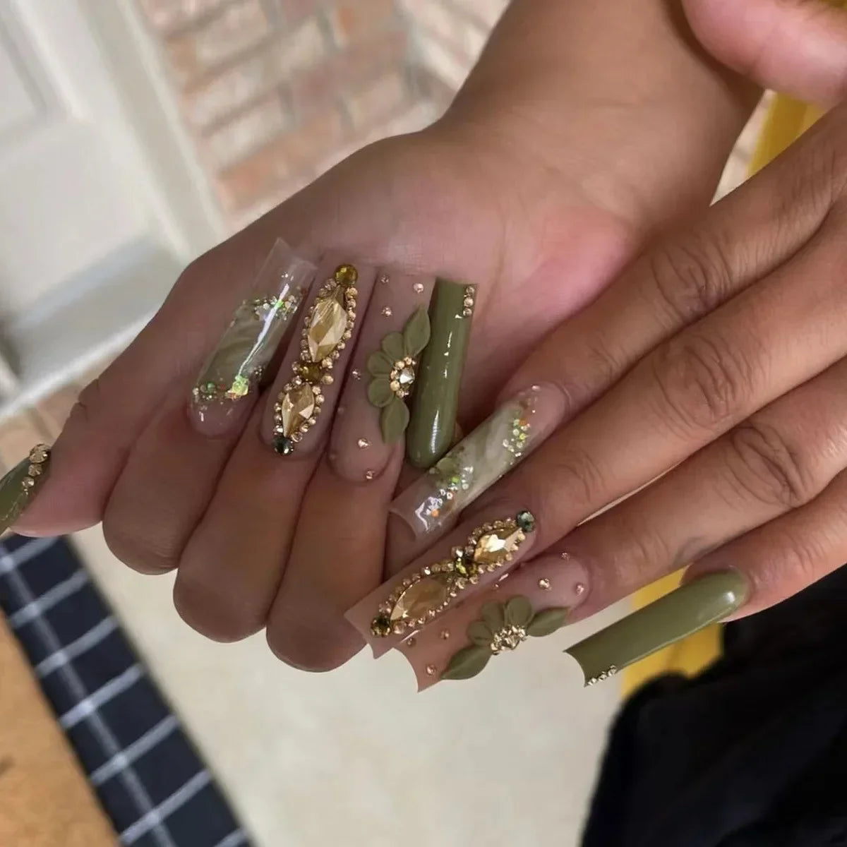 Press-On Coffin Nails | Butterfly Rhinestone Ballet False Nails Set 24Pcs