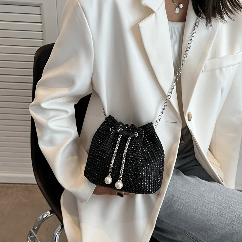 Rhinestone Embellished Bucket Crossbody Bag