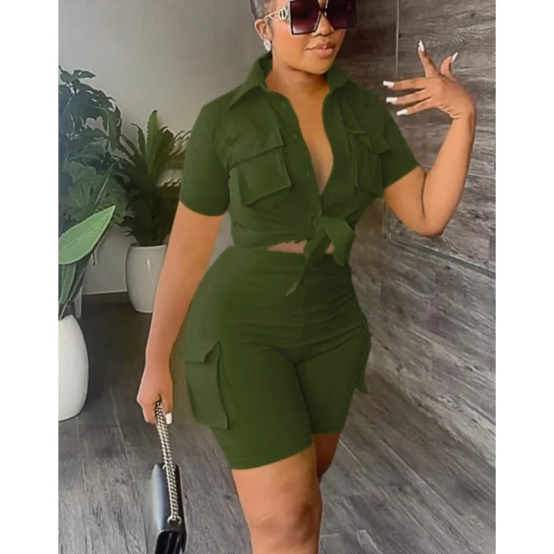 Button-Front Shirt & Shorts Set - Streetwear Two-Piece Outfit