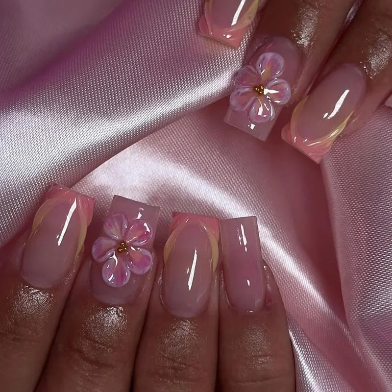 Press-On Coffin Nails | Butterfly Rhinestone Ballet False Nails Set 24Pcs