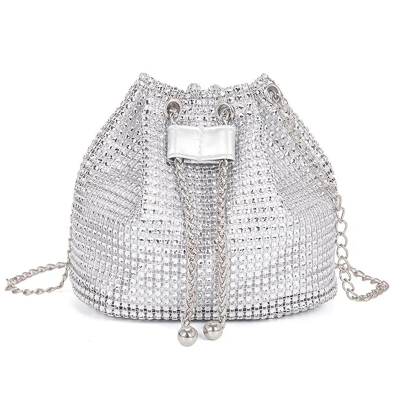 Rhinestone Embellished Bucket Crossbody Bag