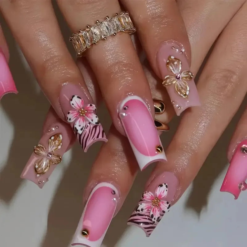 Press-On Coffin Nails | Butterfly Rhinestone Ballet False Nails Set 24Pcs