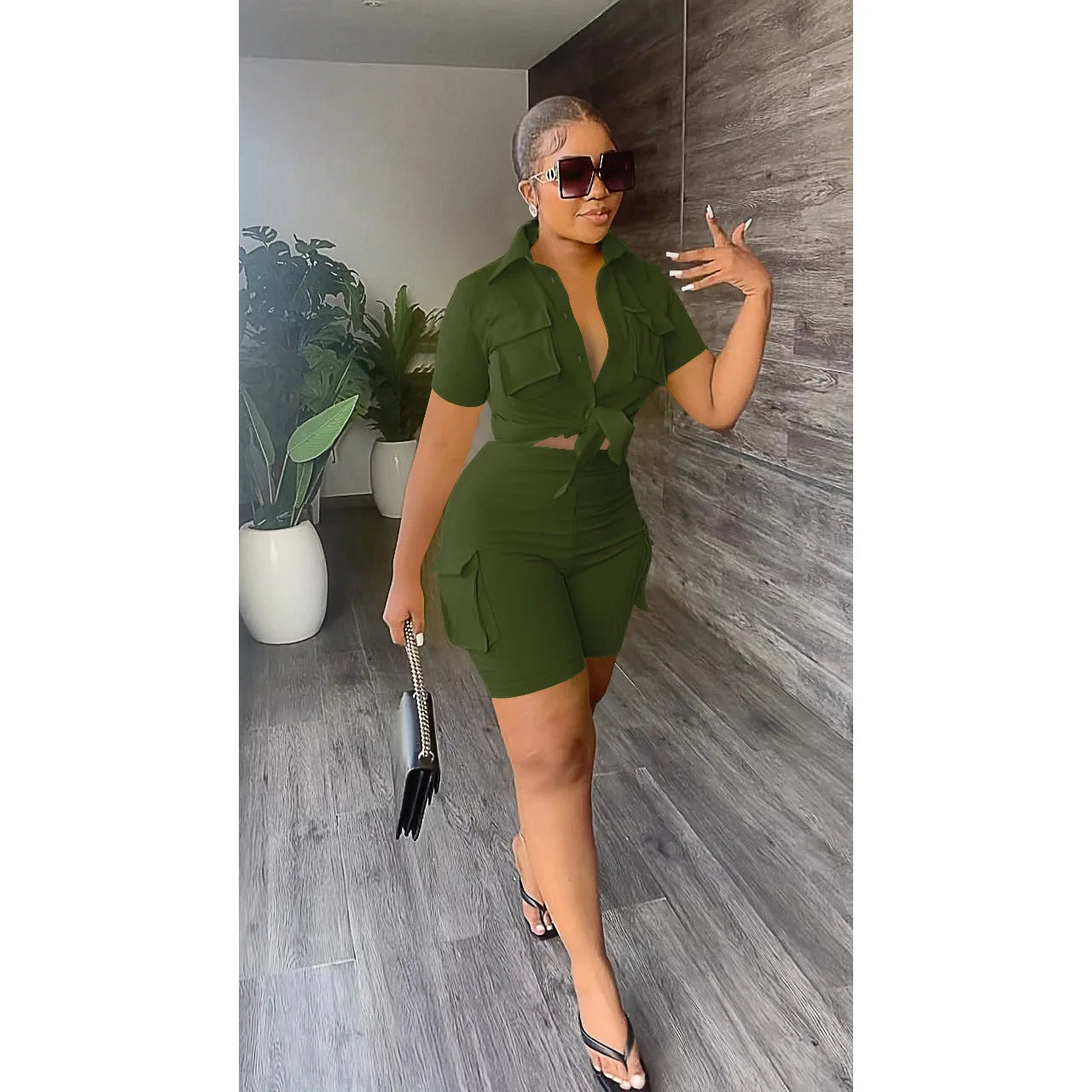 Button-Front Shirt & Shorts Set - Streetwear Two-Piece Outfit