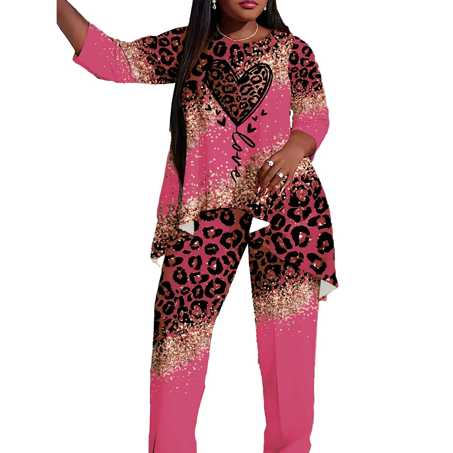 Plus Size Casual Two Piece Set - Shirt and Pants Vacation Outfit