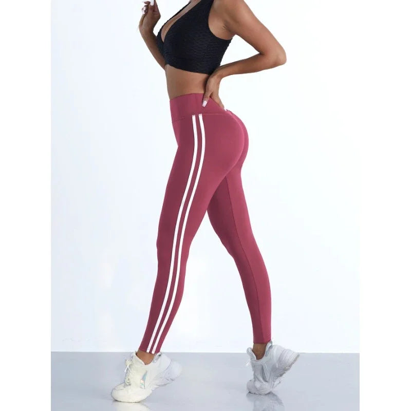 Striped High-Waist Yoga Leggings - Seamless Booty-Lifting Workout Tights