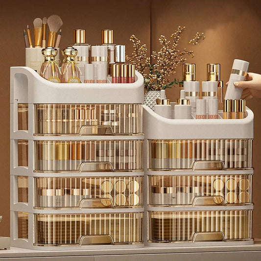 Multi-Layer Expandable Makeup Storage Box - Cosmetics Organizer for Vanity