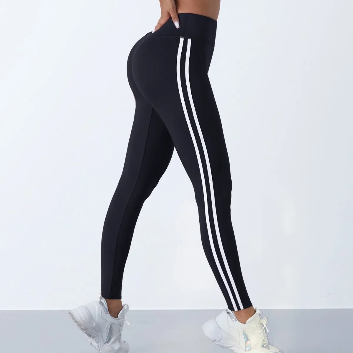 Striped High-Waist Yoga Leggings - Seamless Booty-Lifting Workout Tights