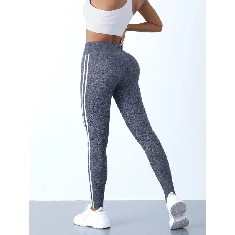 Striped High-Waist Yoga Leggings - Seamless Booty-Lifting Workout Tights