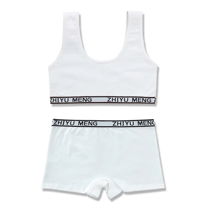 Girls' Cotton Training Bra & Panties Set - Wireless Sports Bra for Teens