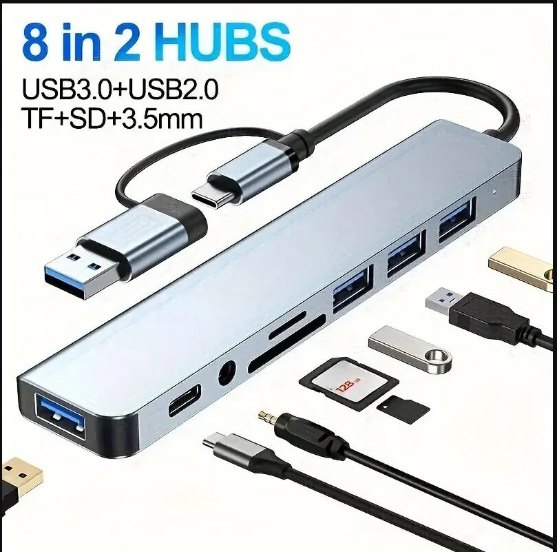 8-in-2 USB-C Hub | Thunderbolt 3 Docking Station with Audio Jack & SD Card Reader