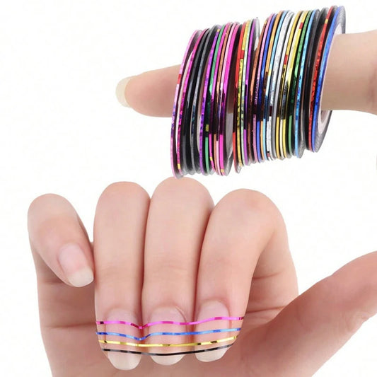 30-Piece Metallic Nail Striping Tape Set - 3D Nail Art