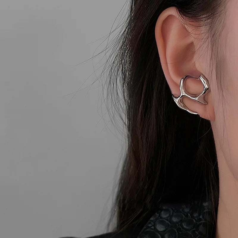 Y2K Liquid Geometric Earrings - Silver Hip-Hop Punk Style