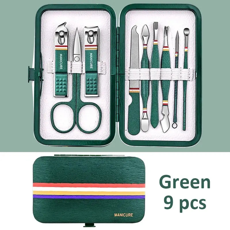 Professional Manicure Set with Leather Case - 6-9 Pieces