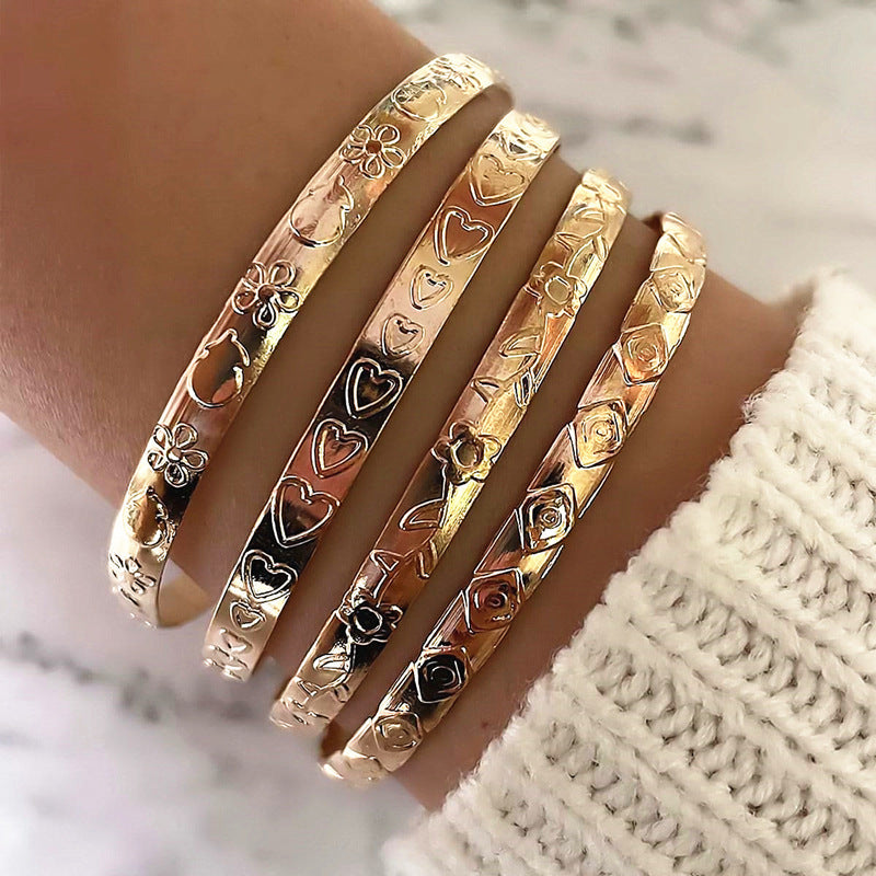 Fruit Flower Rhombus Bracelet Set - 4 Piece Hip-Hop Style