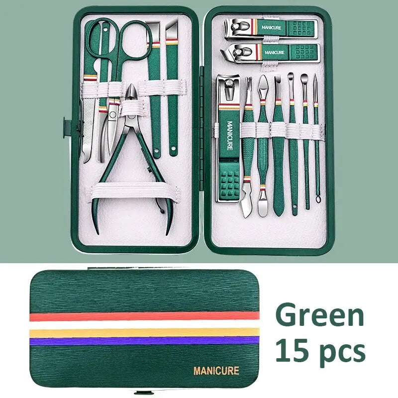 Professional Manicure Set with Leather Case - 6-9 Pieces