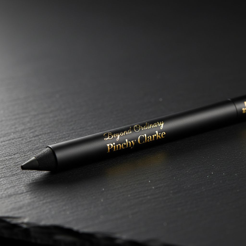 Pinchy Clarke Beyond Ordinary signature eyeliner in sleek matte black and gold packaging